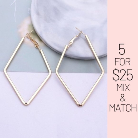 5 for $25 Rhombus Shape Statement Earrings - Picture 2 of 7